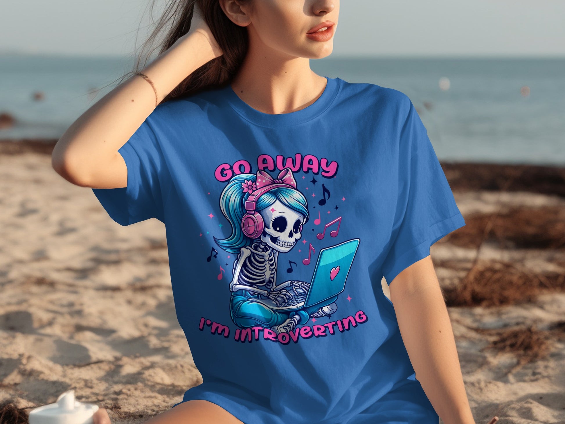 Go Away I'm Introverting Fun Skeleton Laptop Tee