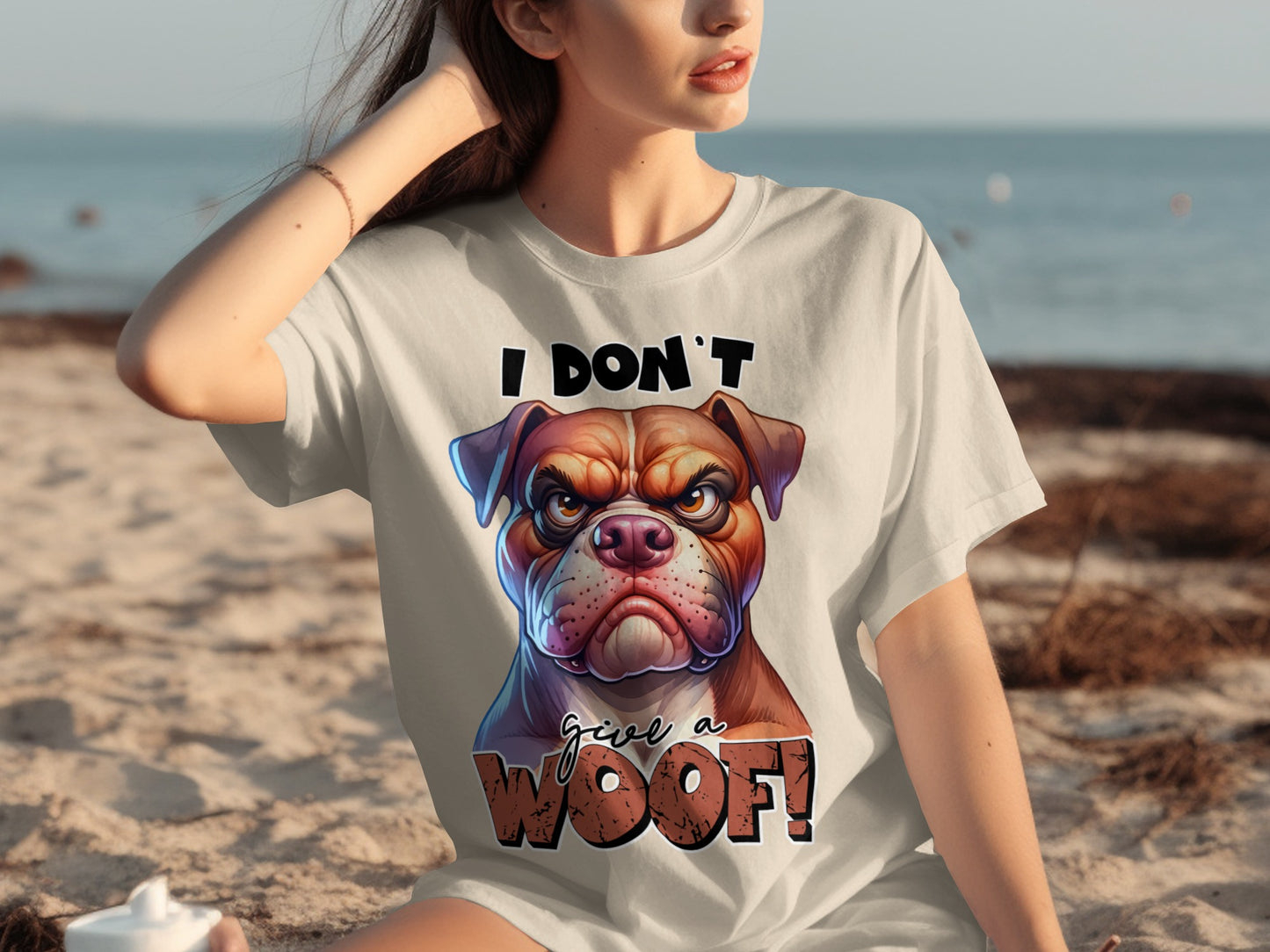 I Don't Give a Woof Funny Angry Dog Graphic T-shirt