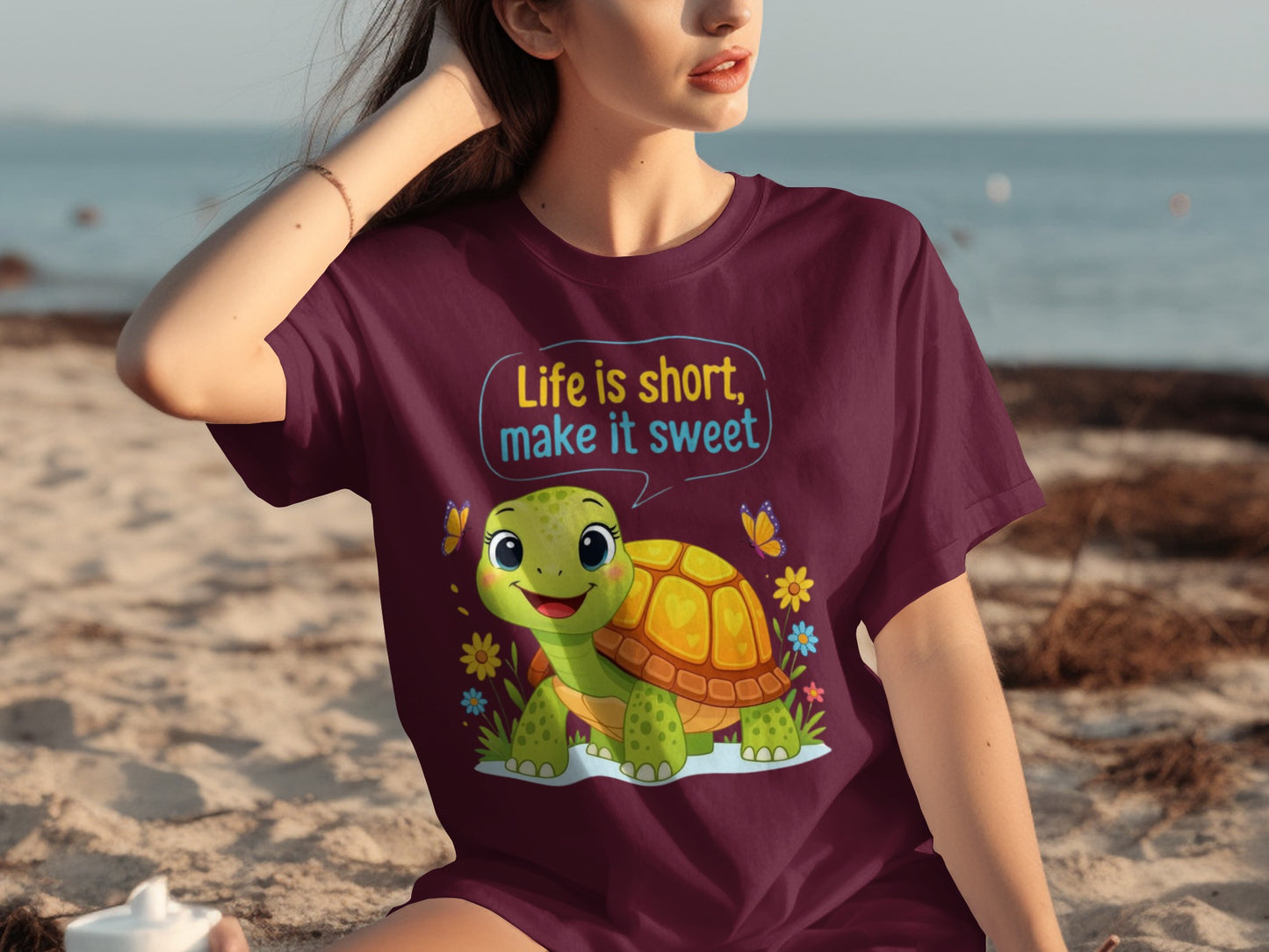 Life is short make it sweet turtle graphic t-shirt