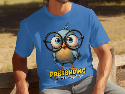 Funny Blue Bird with Glasses Pretending to Be Normal Shirt