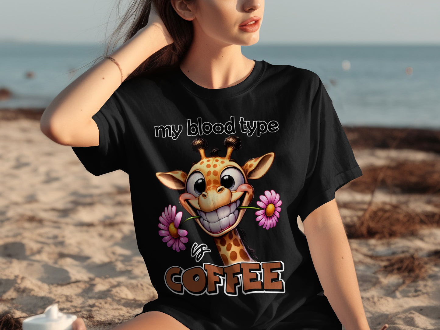 My Blood Type is Coffee Funny Giraffe T-shirt