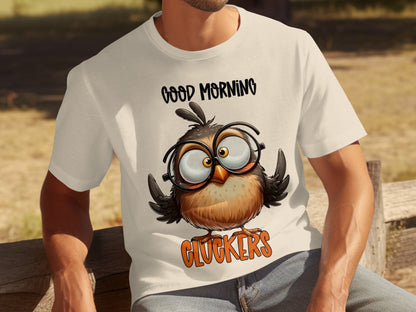 Good Morning Cluckers Funny Owl Graphic T-Shirt