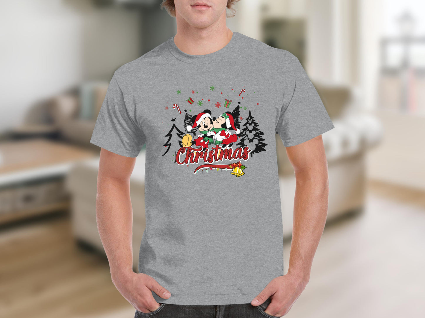 Festive Christmas Mickey Mouse Themed Graphic T-shirt