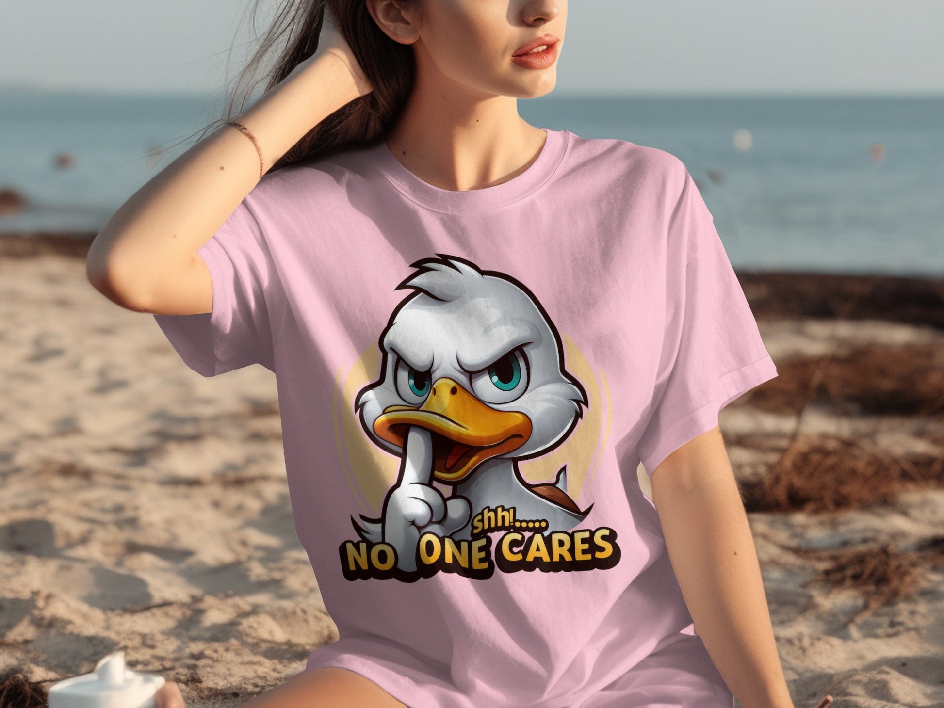 Shhh No One Cares Angry Duck Graphic Tee Shirt