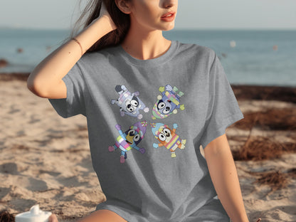 Cute Cartoon Characters Printed on Grey T-Shirt Product
