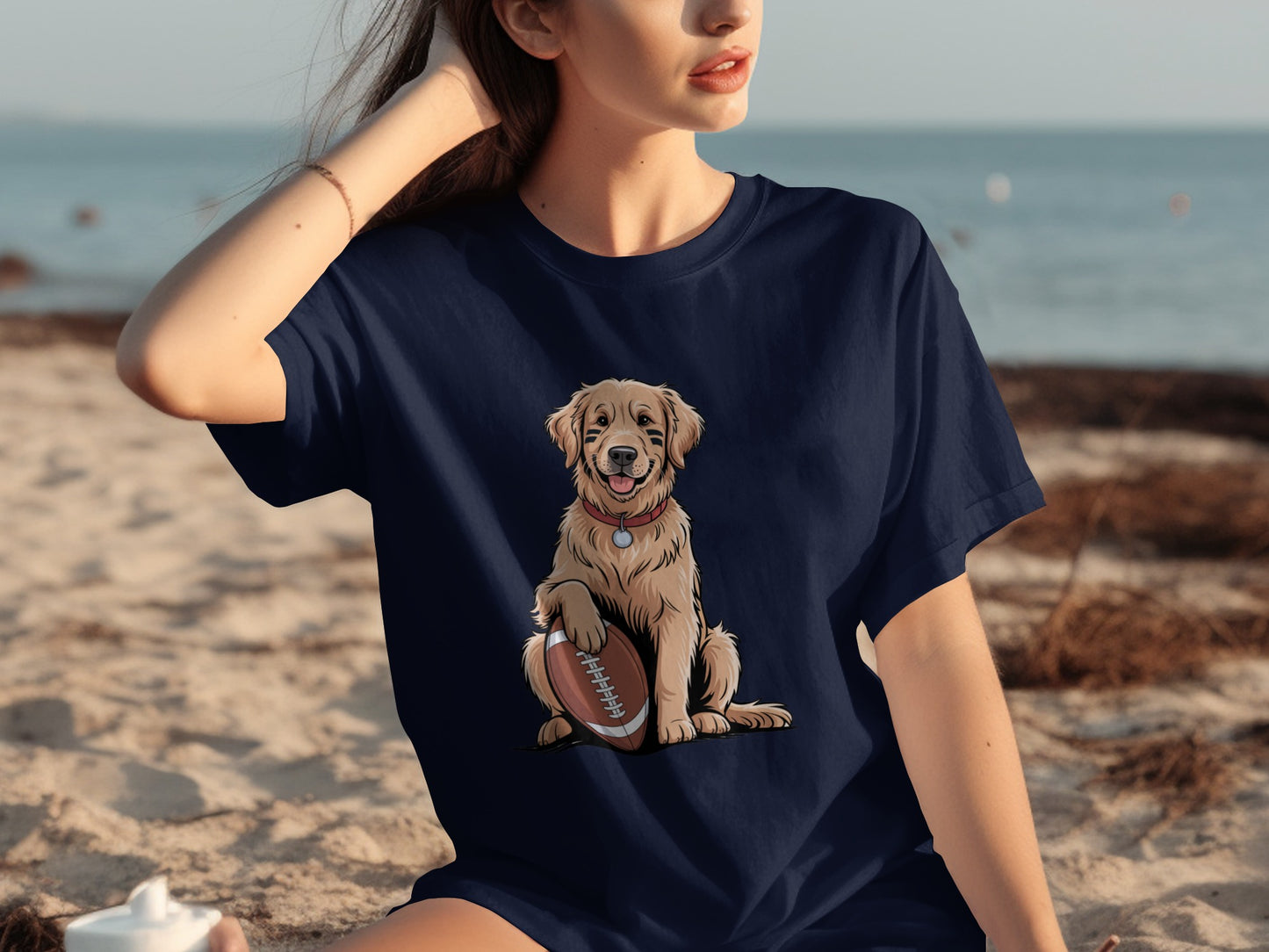 Cute Dog with Football Cartoon Graphic T-shirt