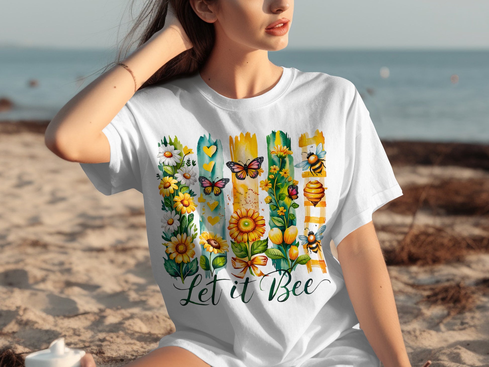 Colorful Let it Bee Floral and Bee Graphic Shirt