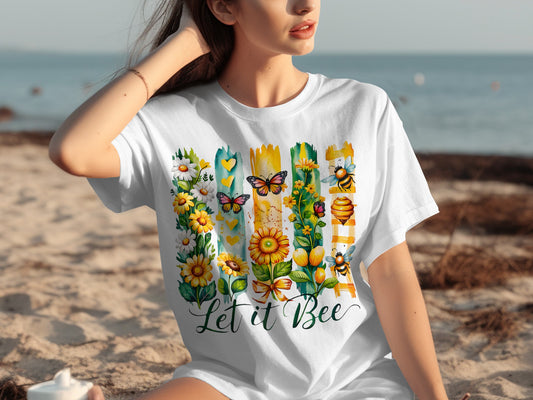 Colorful Let it Bee Floral and Bee Graphic Shirt