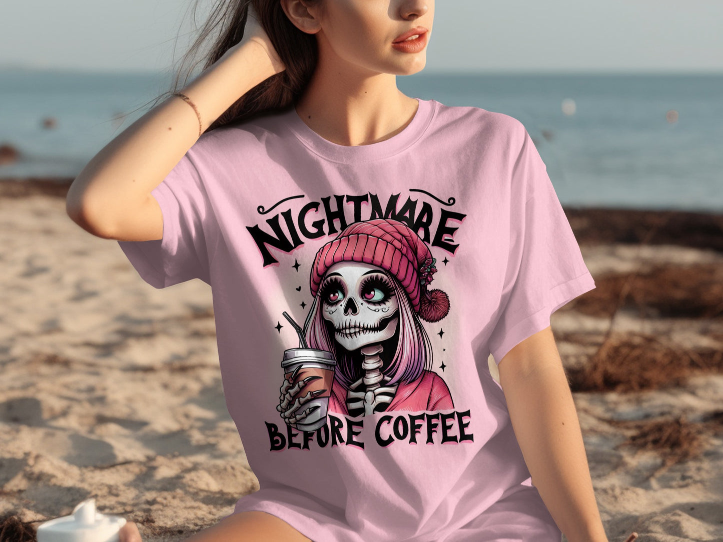 Nightmare Before Coffee Skeleton Artwork T-Shirt