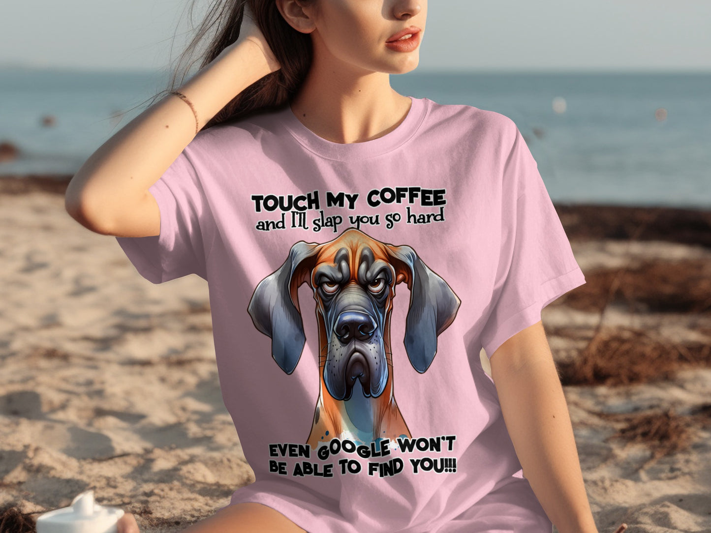 Funny Dog Touch My Coffee I'll Slap You Hard T-Shirt