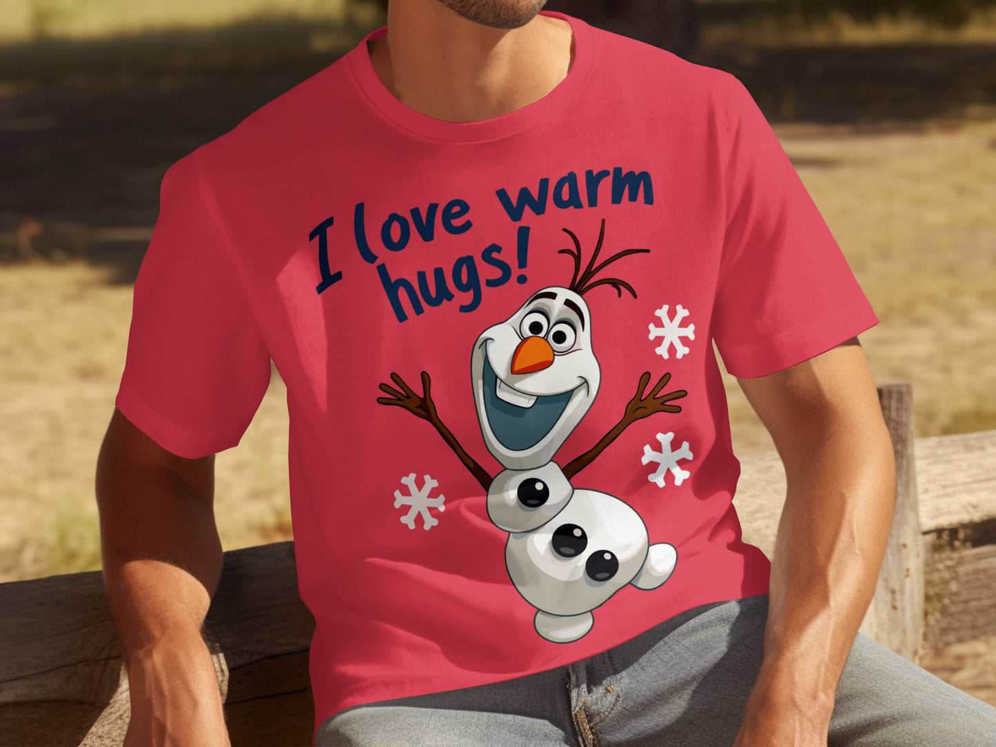 I Love Warm Hugs Snowman Character Graphic T-Shirt