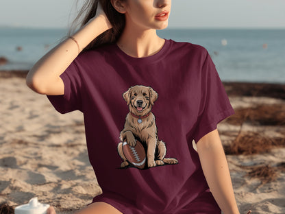 Cute Golden Retriever with Football Graphic T-Shirt