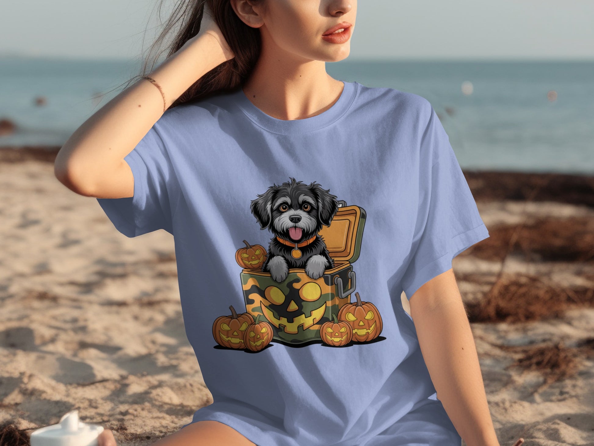 Cute Halloween Puppy with Pumpkins Graphic Tee