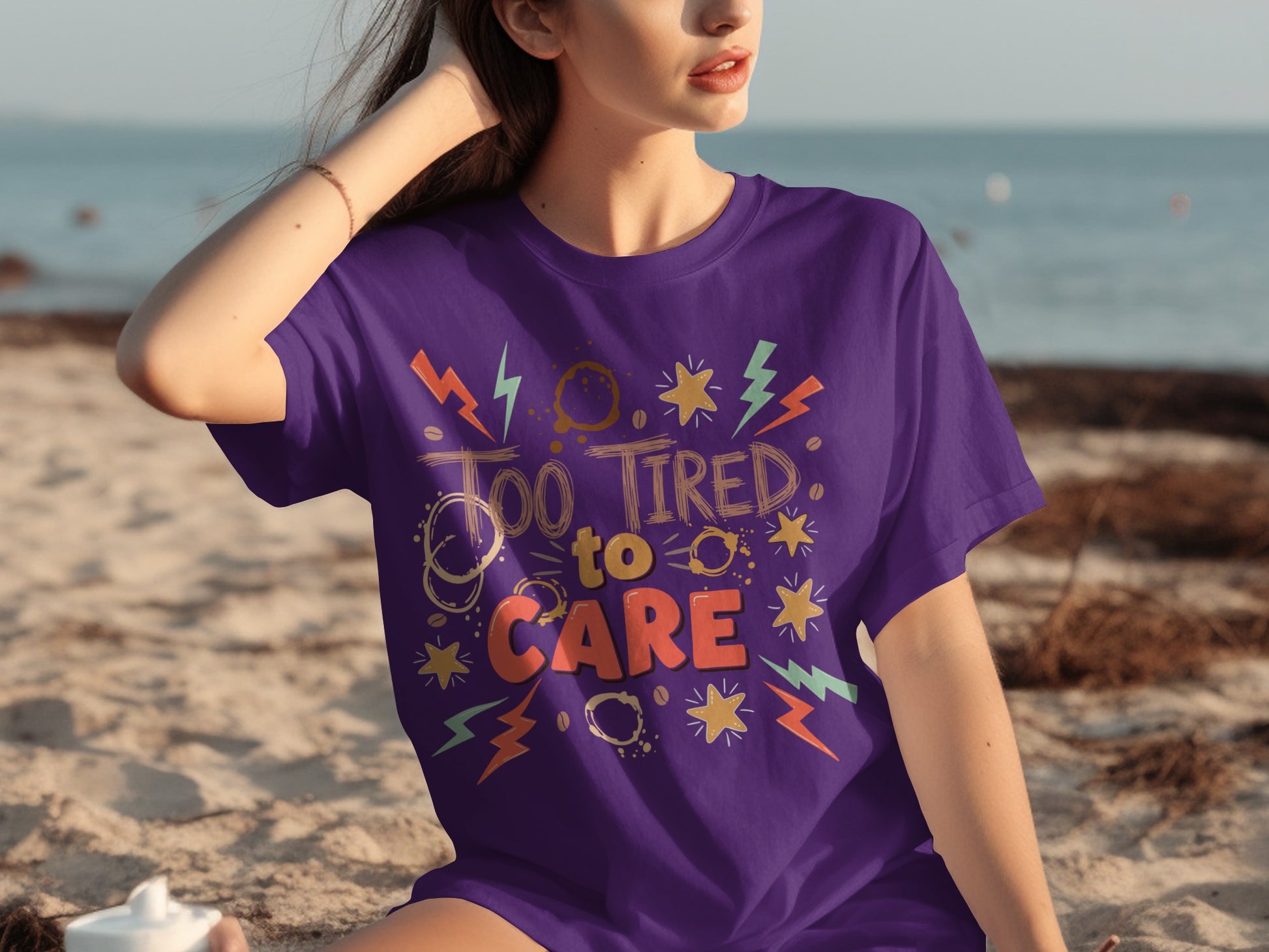 Too Tired to Care Colorful Graphic T-Shirt