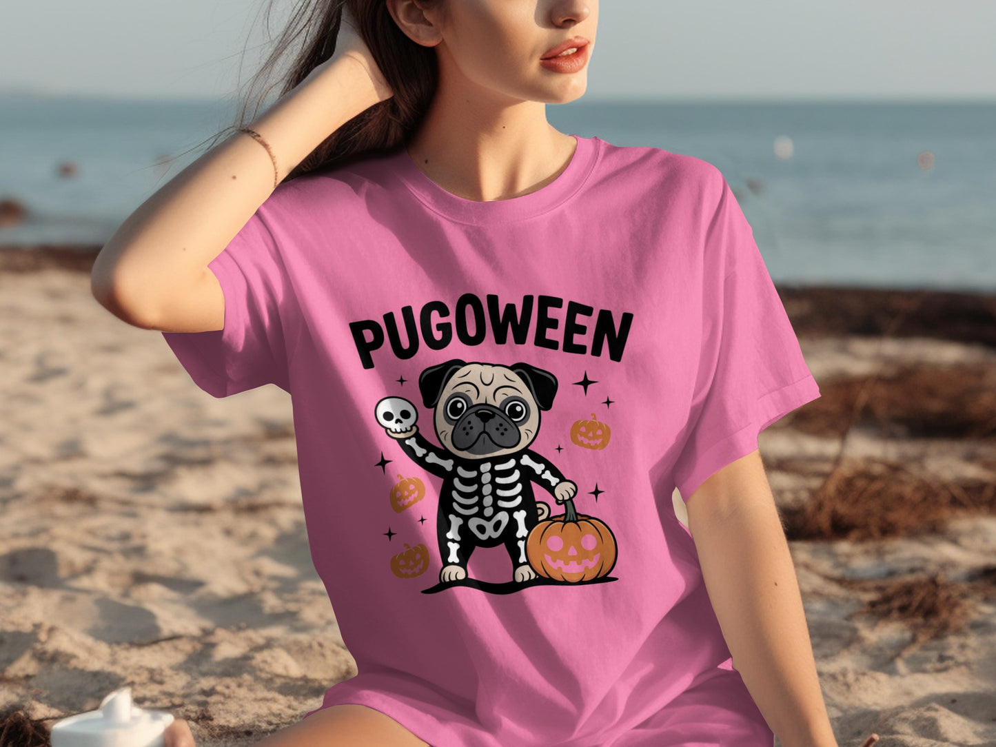 Cute Pugoween Shirt with Pug Skeleton Halloween Design