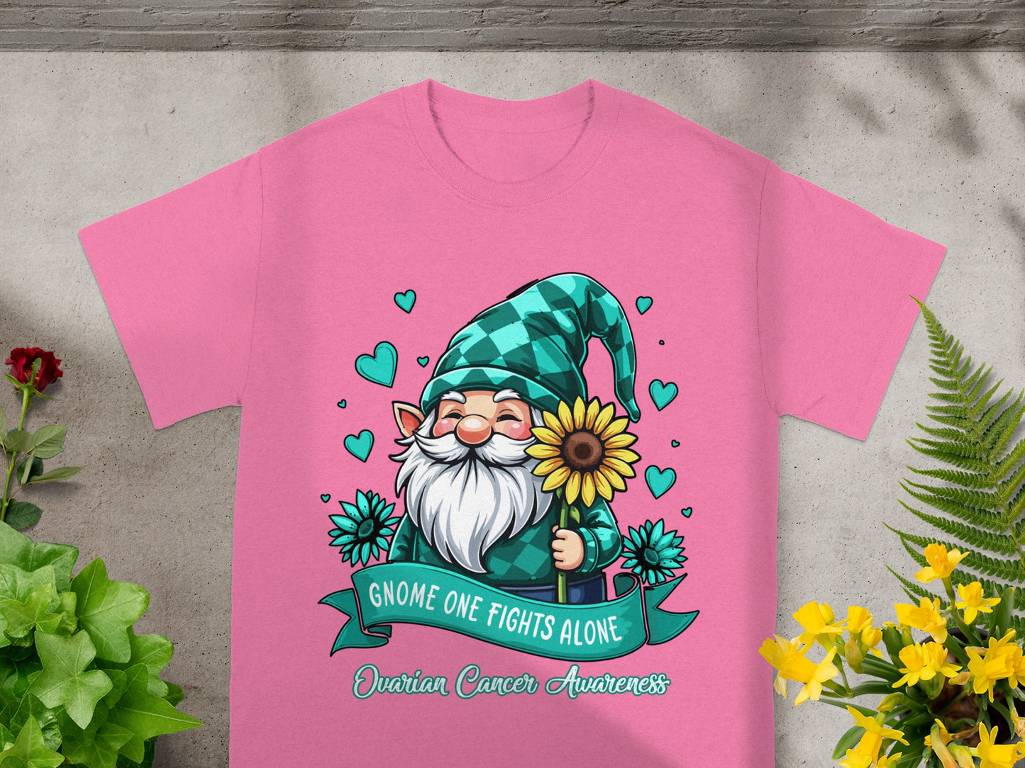 Gnome One Fights Alone Ovarian Cancer Awareness Shirt