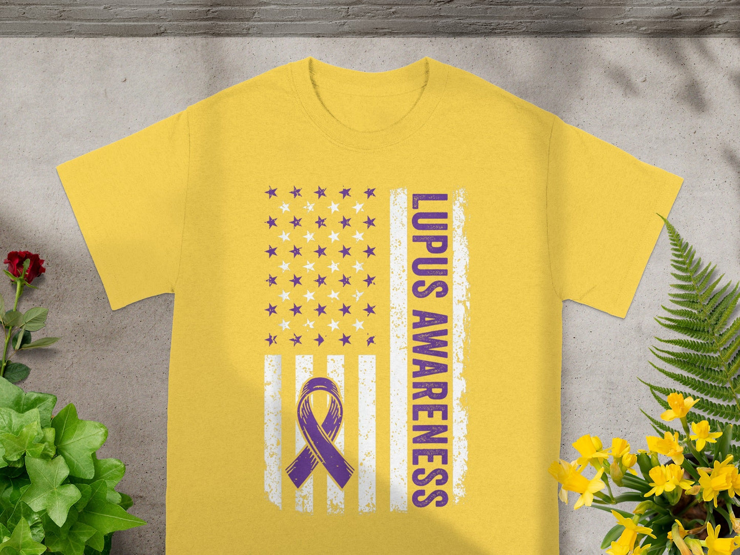 Lupus Awareness Ribbon Star Flag Graphic T-Shirt