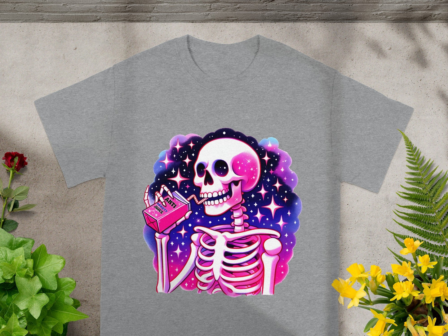 Skeleton Drinking Anti Juice Colorful Graphic Tee Shirt