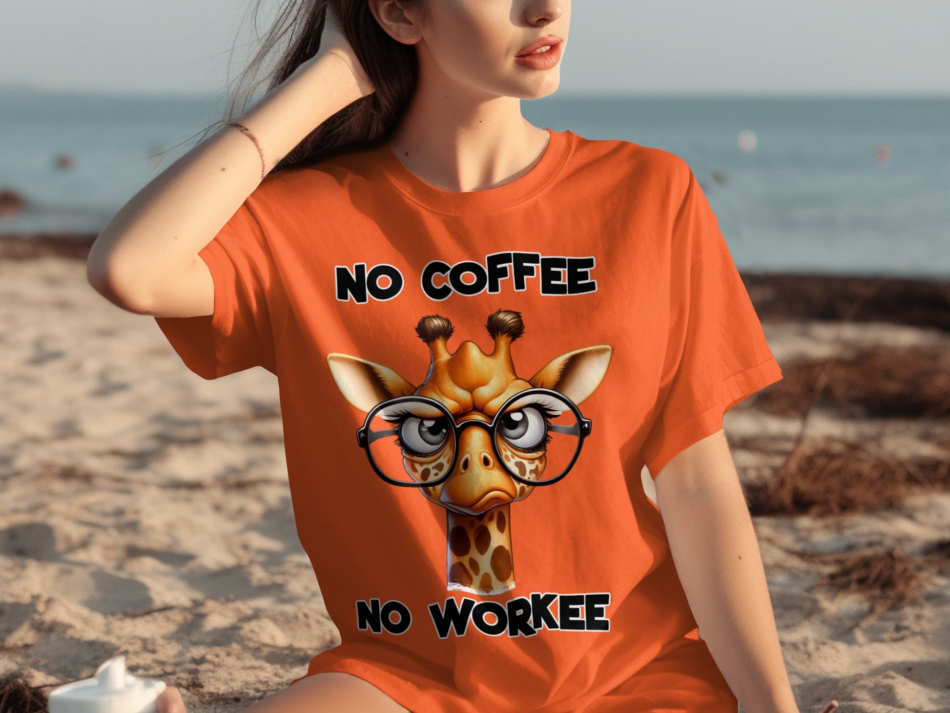 No Coffee No Workee Giraffe Glasses T-Shirt Product