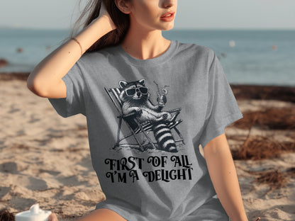 Funny Raccoon Beach Delight T-Shirt with Sunglasses