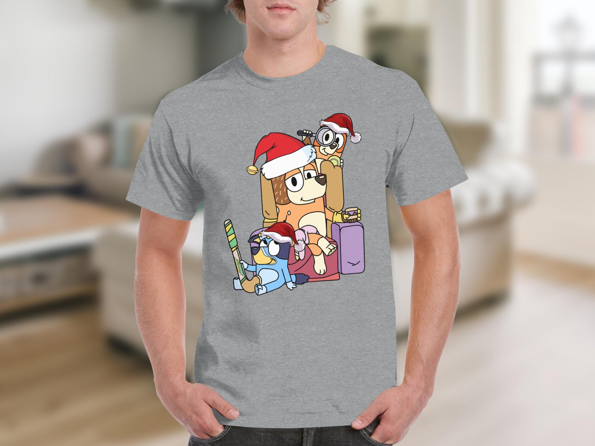 Funny Cartoon Dogs in Santa Hats T-Shirt