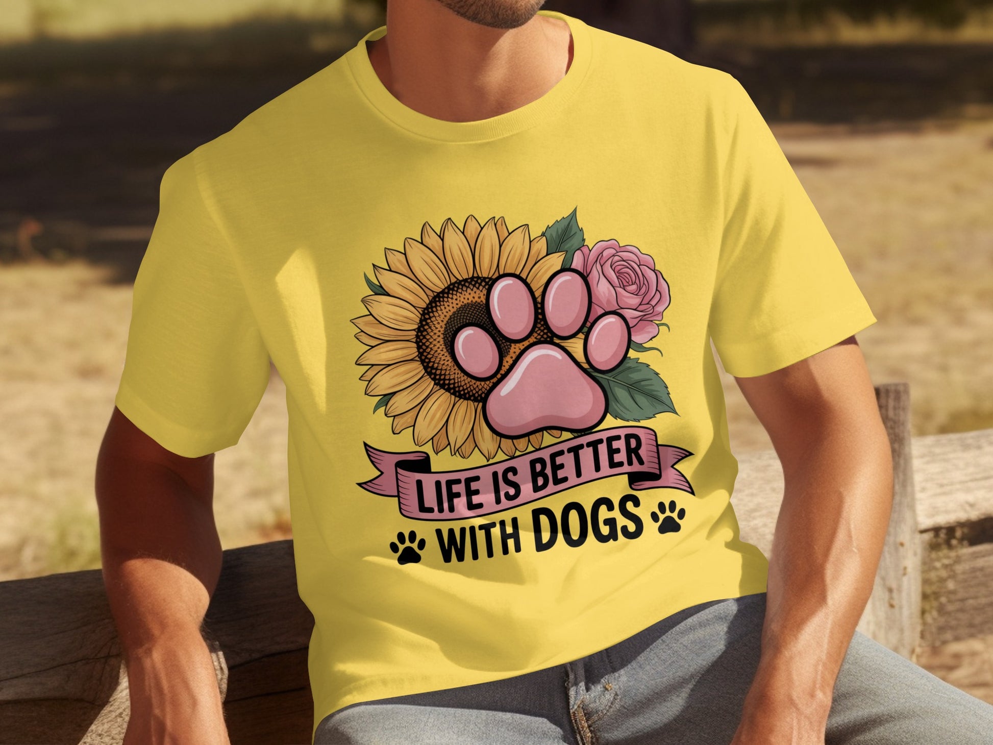 Life is Better with Dogs Paw Print Sunflower Shirt
