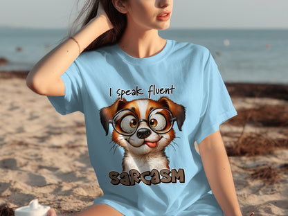 I Speak Fluent Sarcasm Cute Dog Graphic Tee Shirt