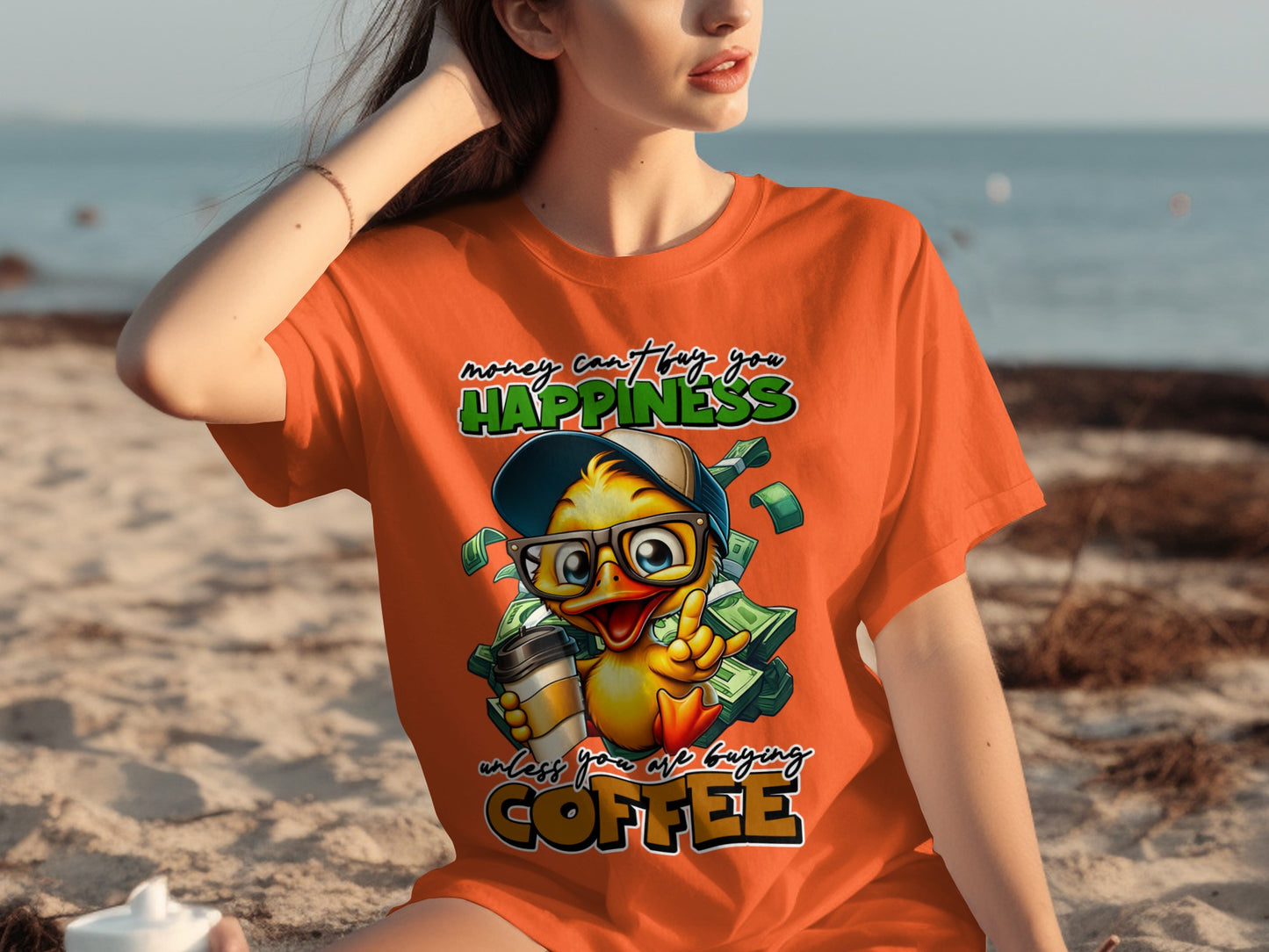 Money Can't Buy Happiness Coffee Duck Design Shirt