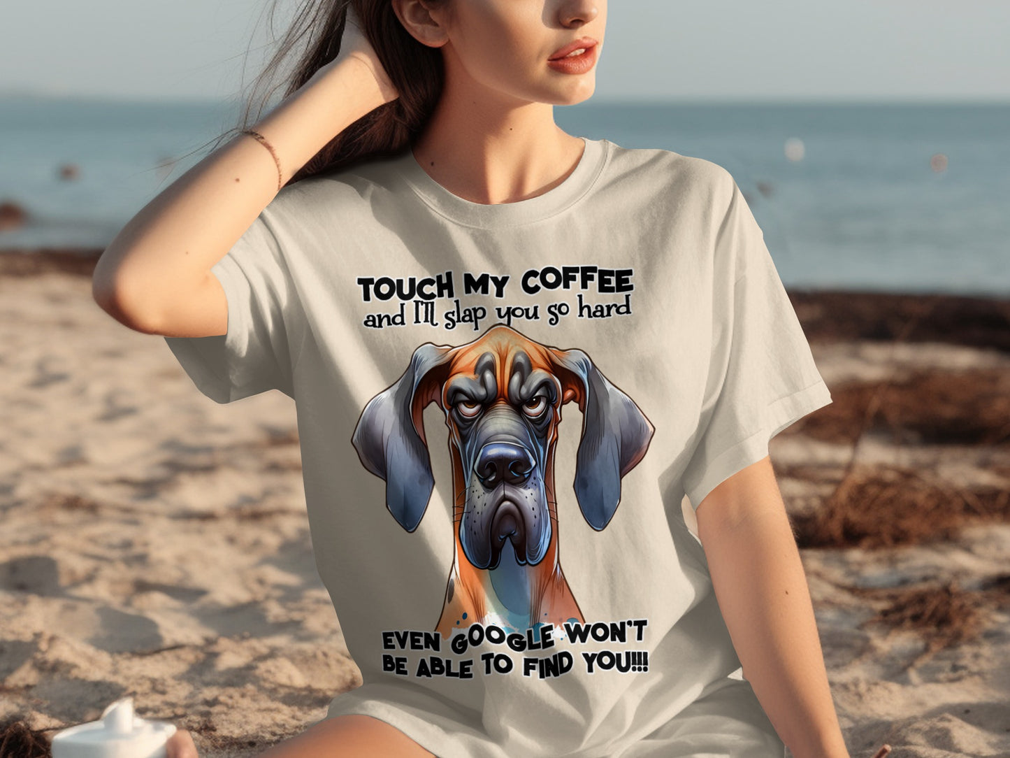 Touch My Coffee Dog Tee Funny Graphic Shirt for Beach Wear