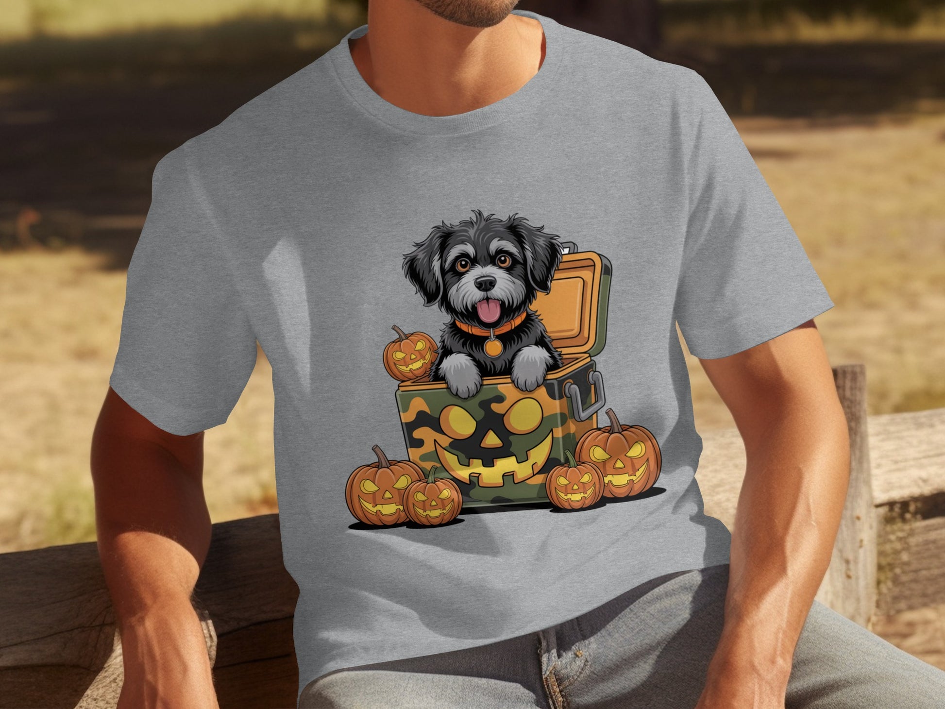 Halloween Pumpkin and Puppy Printed T-shirt Product