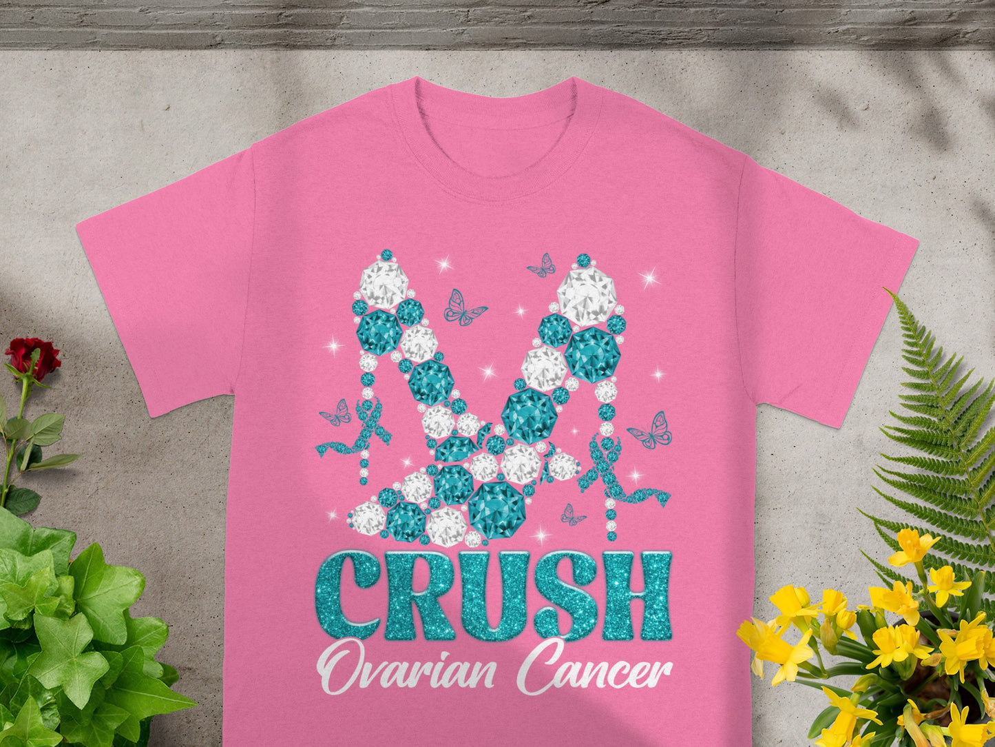 Diamond Crush Design With Teal Ribbons and Butterflies T-Shirts