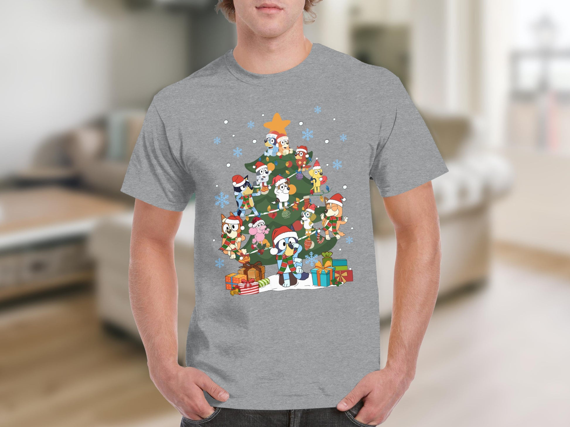 Fun Cartoon Characters Christmas Tree Graphic T-Shirt