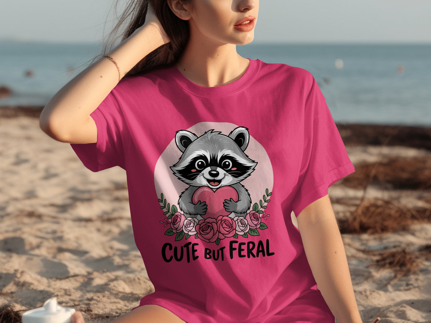 Cute But Feral Adorable Raccoon Graphic T-shirt