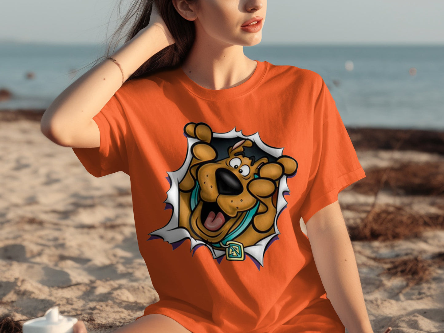 Cute Dog Print Orange T-Shirt for Casual Wear