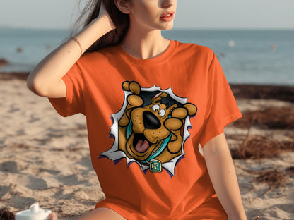 Cute Dog Print Orange T-Shirt for Casual Wear