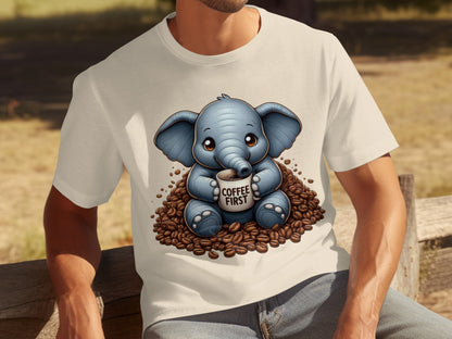 Cute Elephant with Coffee First T-shirt Design