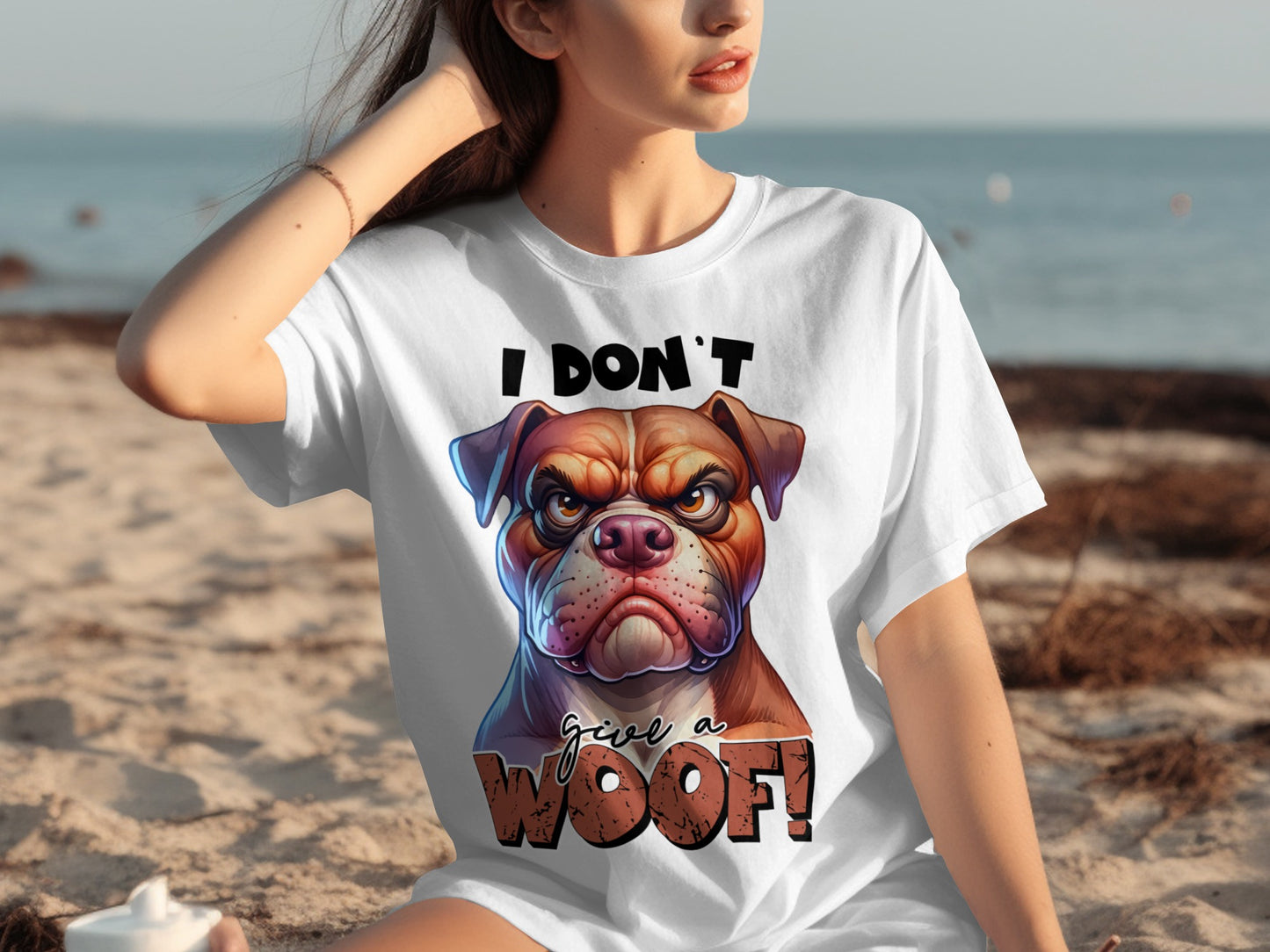 I Don't Give a Woof Angry Bulldog Graphic T-Shirt