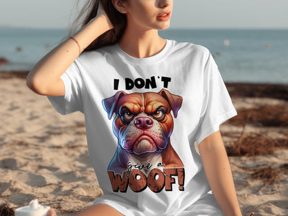 I Don't Give a Woof Angry Bulldog Graphic T-Shirt