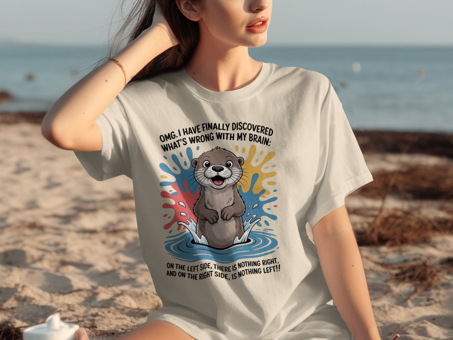Funny Otter Brain Discovery Design T-Shirt