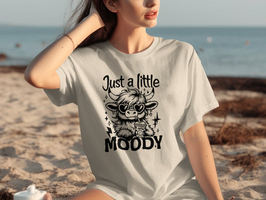 Just A Little Moody Graphic T-Shirt Fun Cow Design