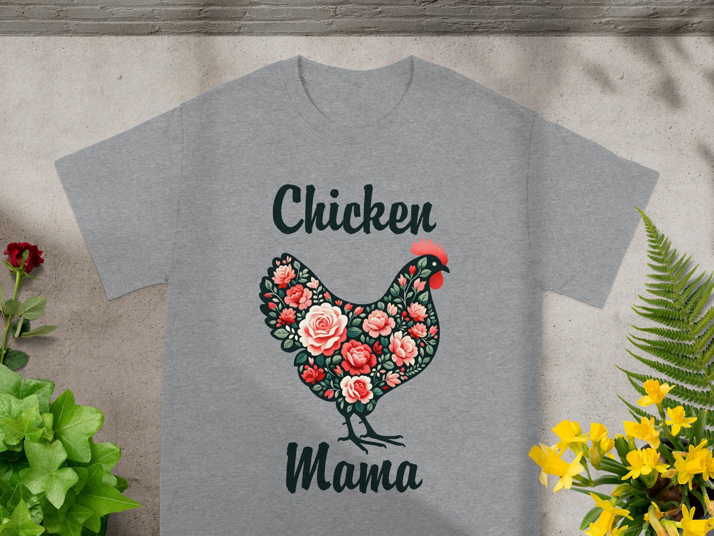 Chicken Mama Floral Graphic Grey T-shirt