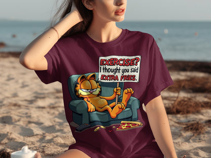 Garfield Exercise Extra Fries Funny T-Shirt