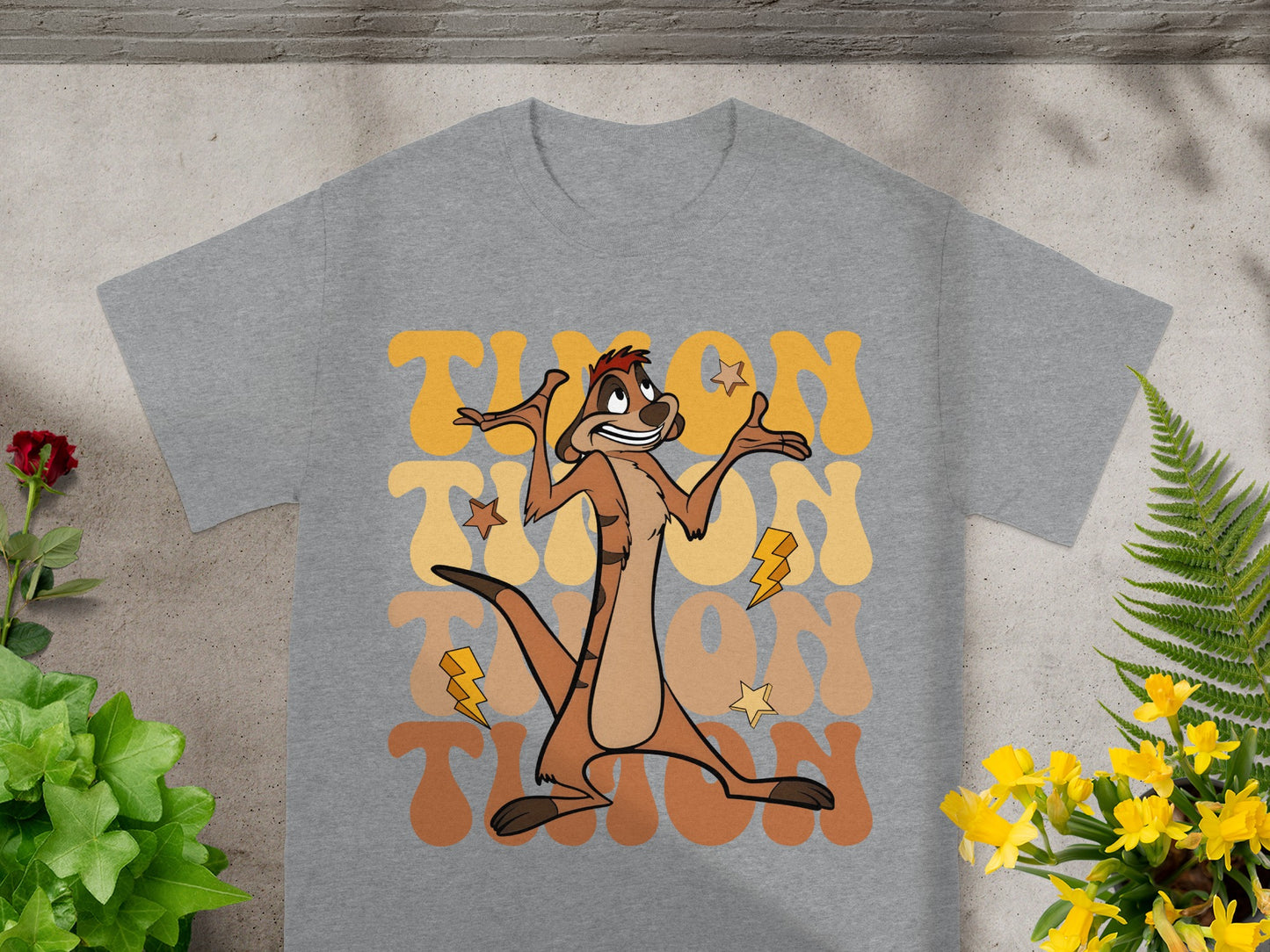Grey t-shirt with Timon character graphic and "Timon" text.