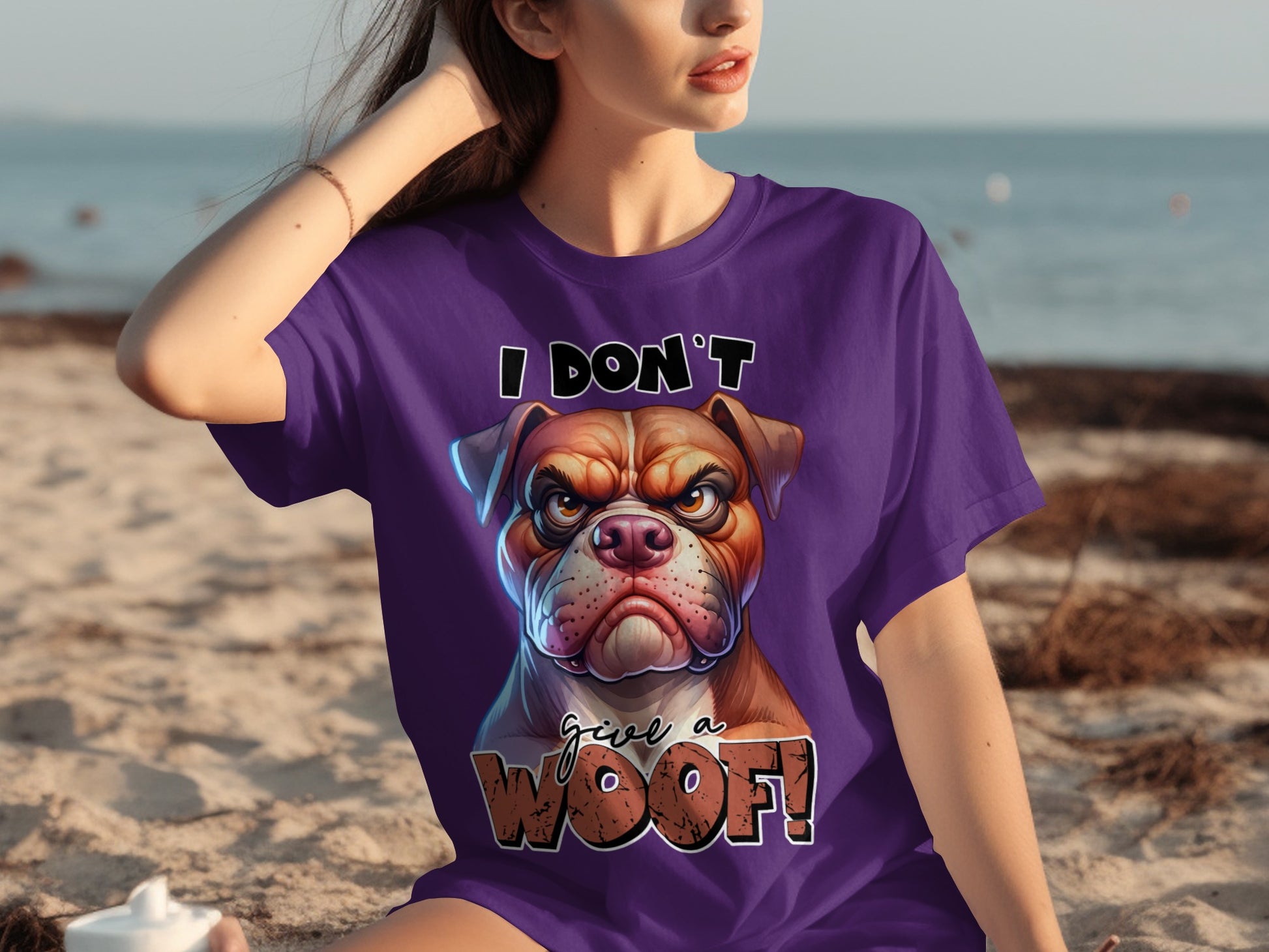 I Don't Give a Woof Angry Bulldog Graphic T-Shirt