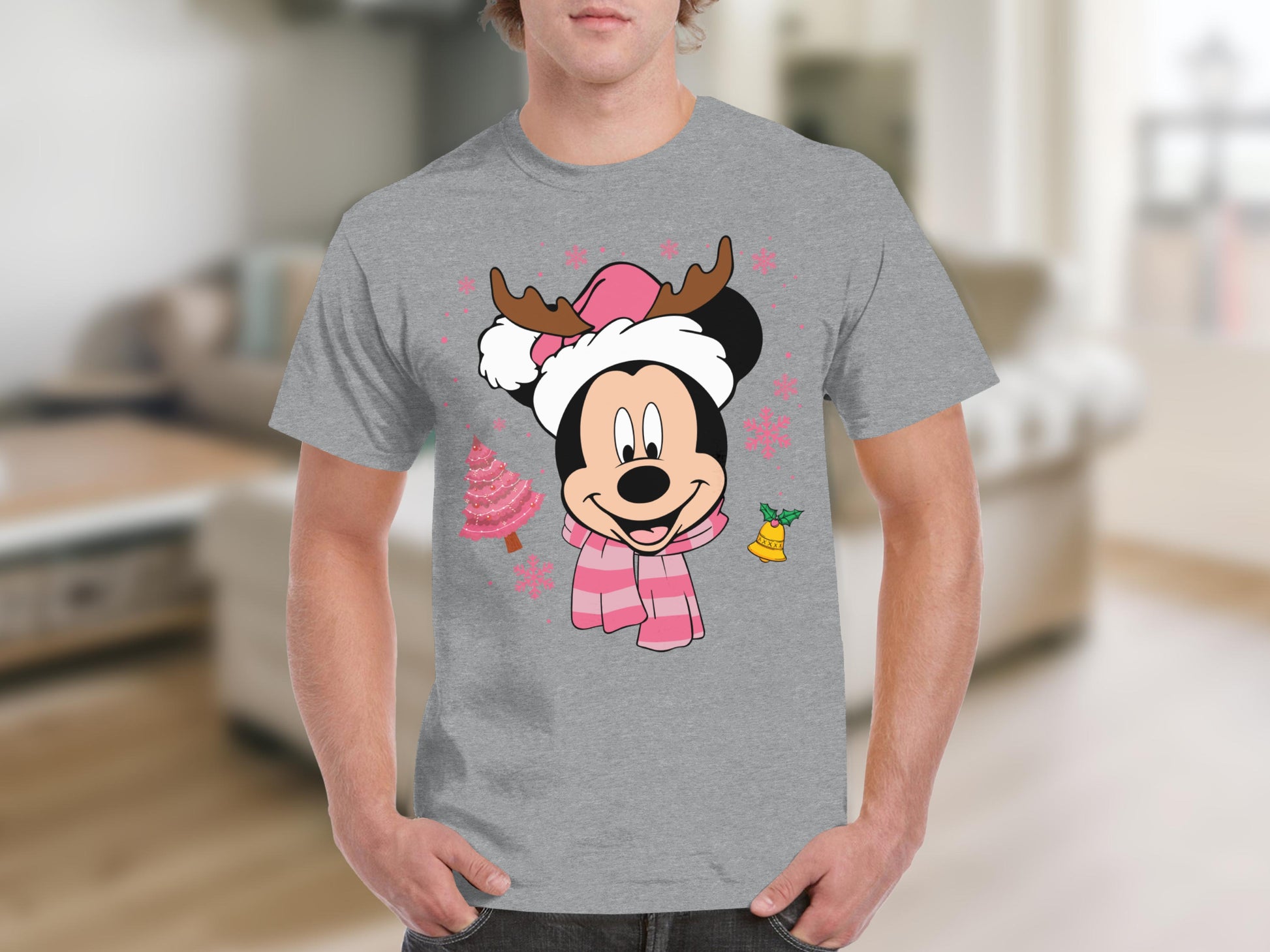Festive Cartoon Character with Pink Tree T-Shirt