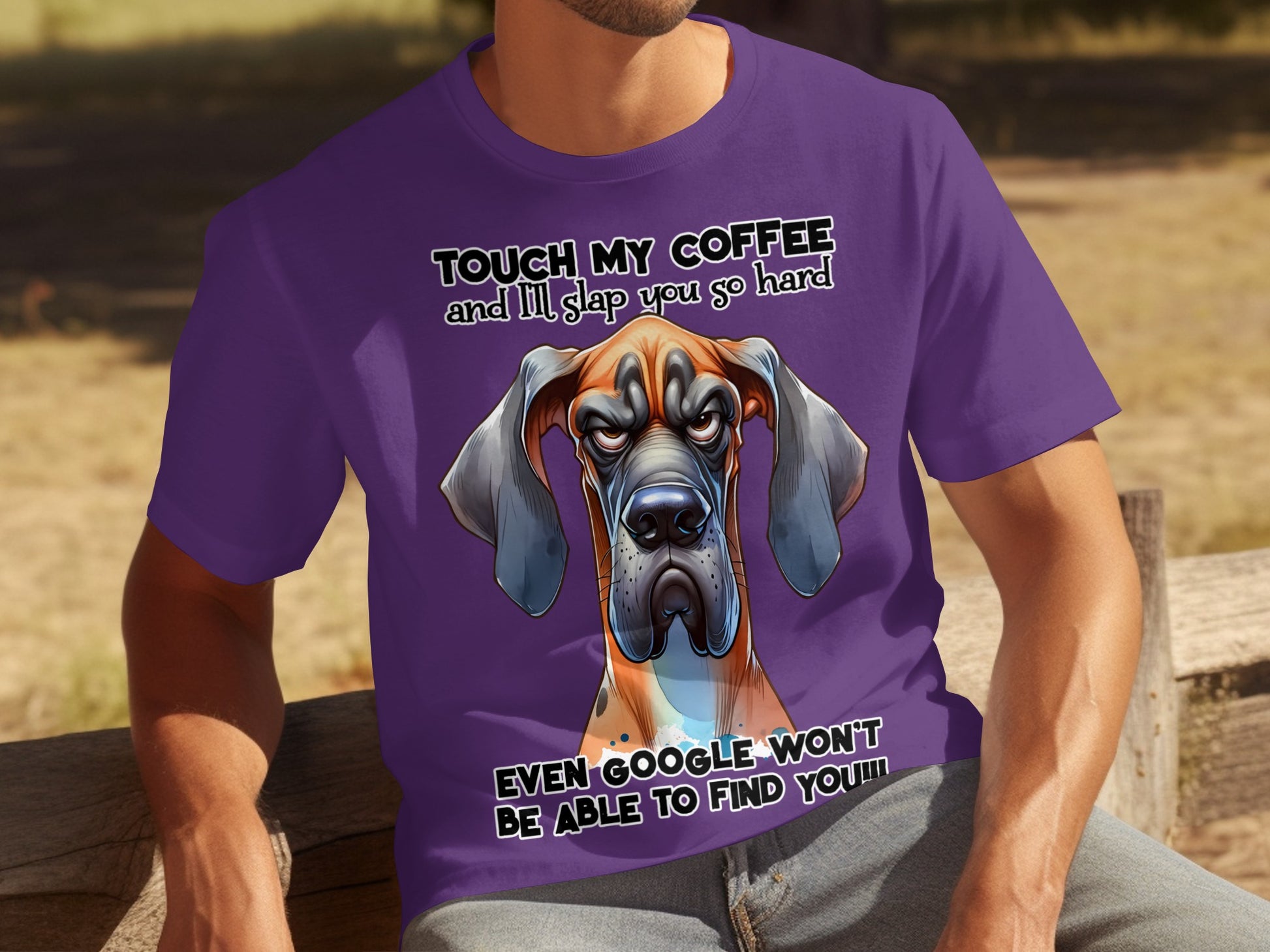Touch My Coffee Dog Image Funny Graphic T-Shirt