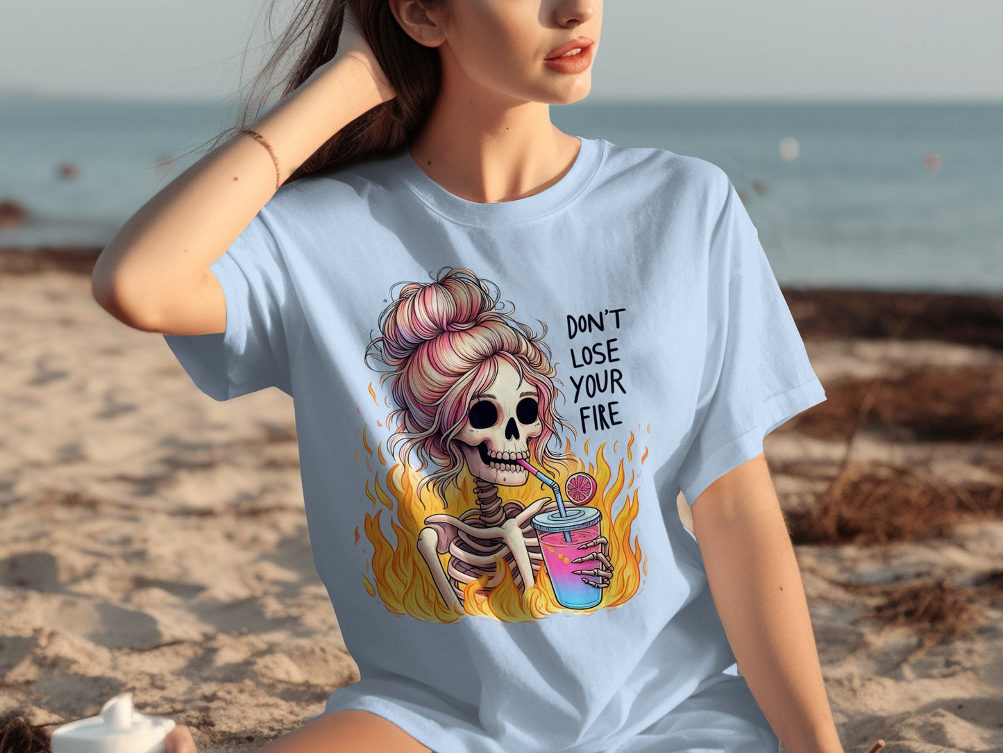 Don't Lose Your Fire Skeleton Drinking Graphic T-shirt