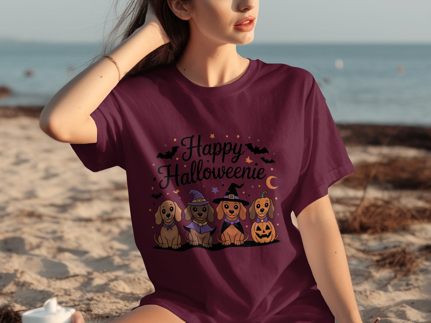 Happy Halloweenie Dachshunds Print T-shirt