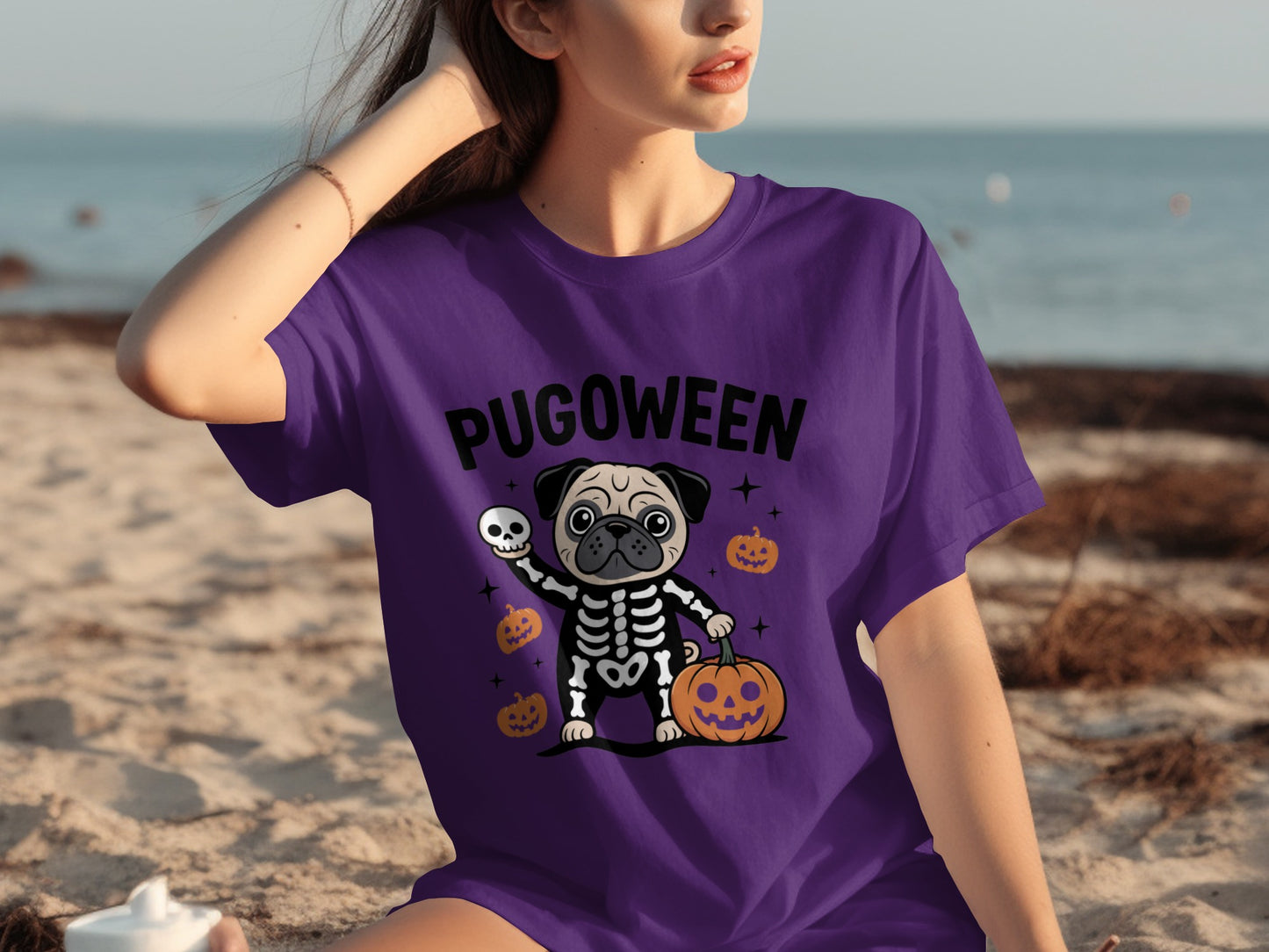 Pugoween Halloween Pug Skeleton T-shirt Halloween Tee