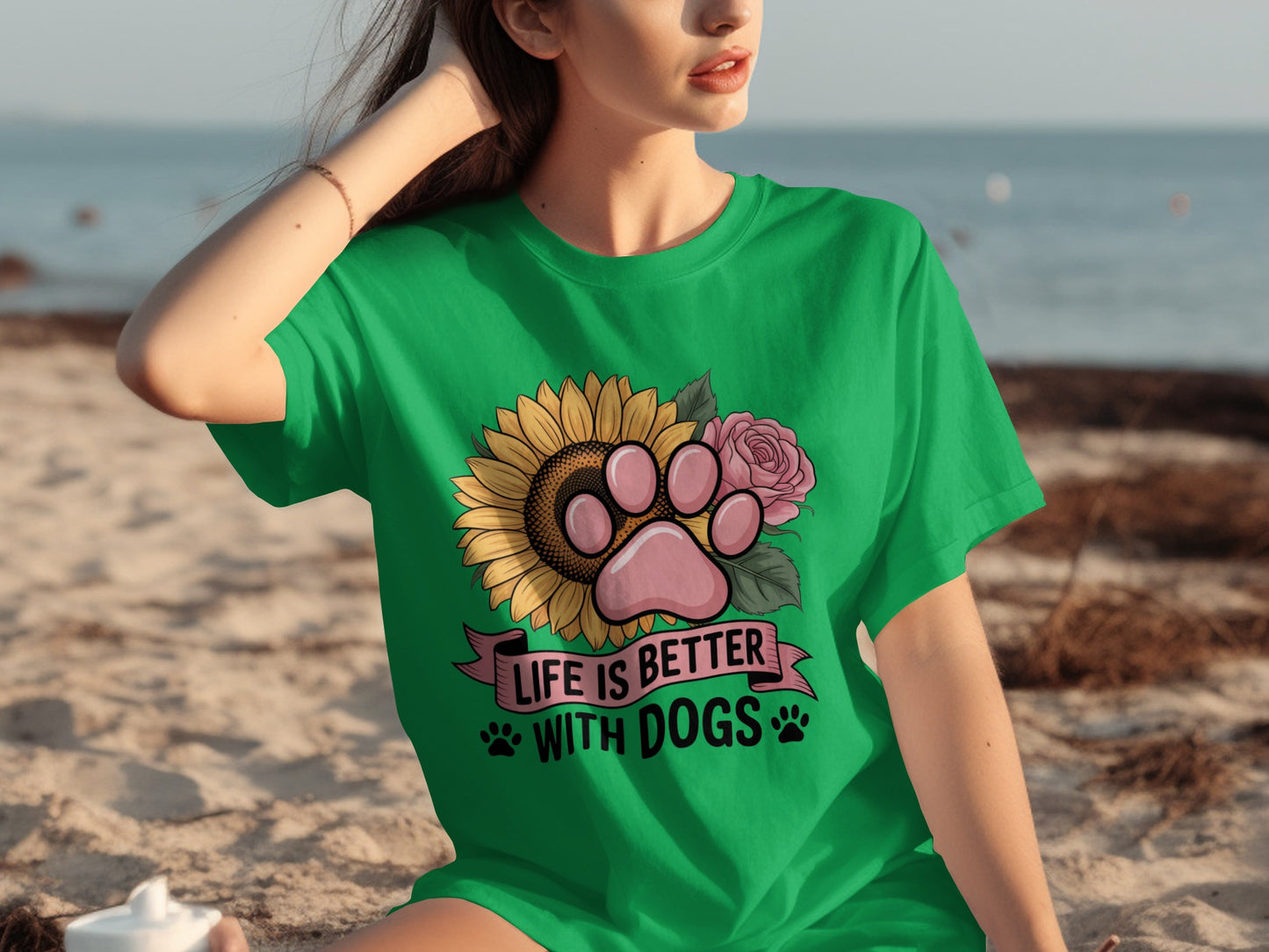 Life is Better with Dogs Cute Floral T-Shirt